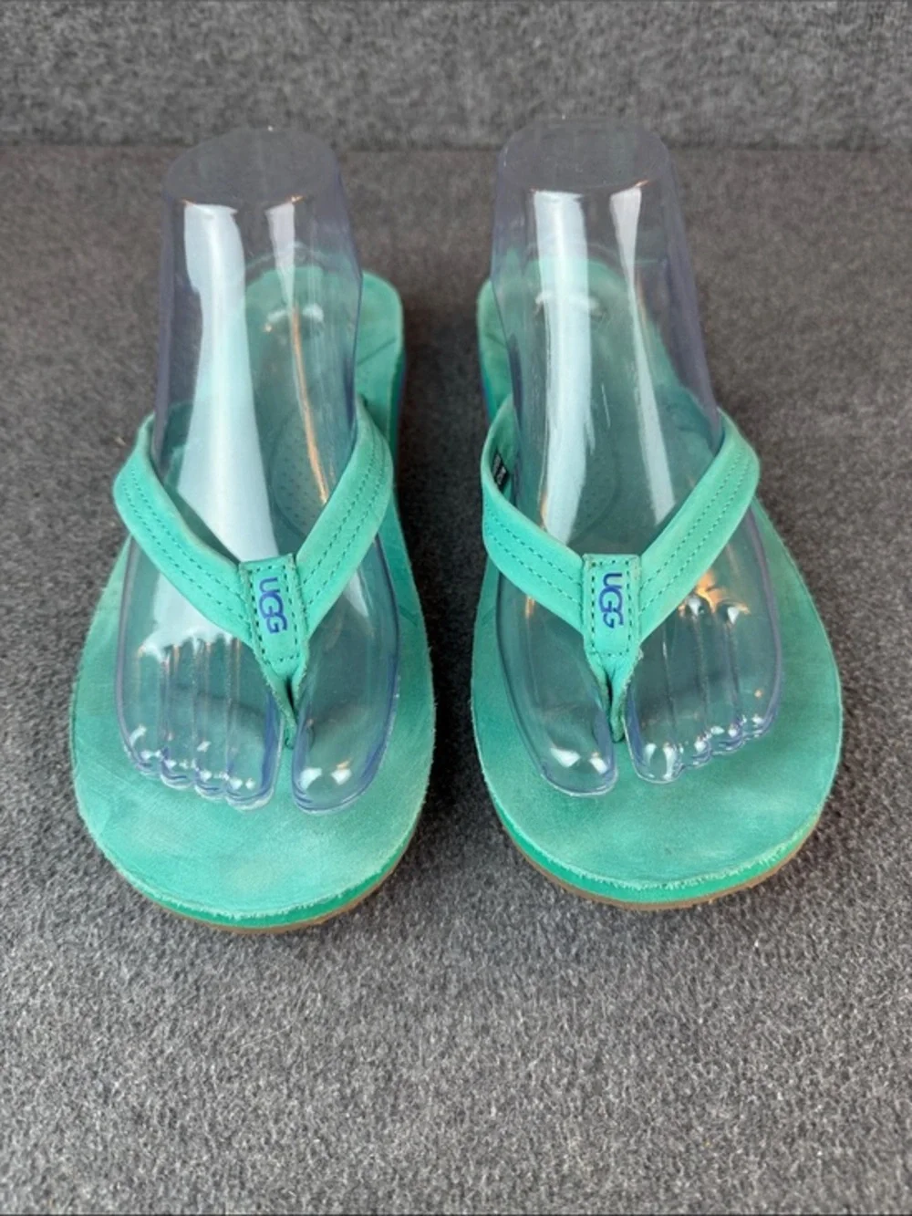 Rare UGG Suede Nubuck‎ Leather Blue Comfort Thong Flip Flop Sandals Size 10